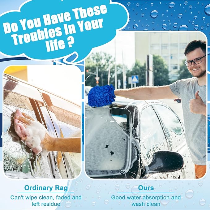 Toulite 8 Pcs Car Wash Mitt Chenille Microfiber Wash Mitt Double Sided Glove Cleaning Drying Mitts (7.48 x 10.24 Inch,Bright Colors)