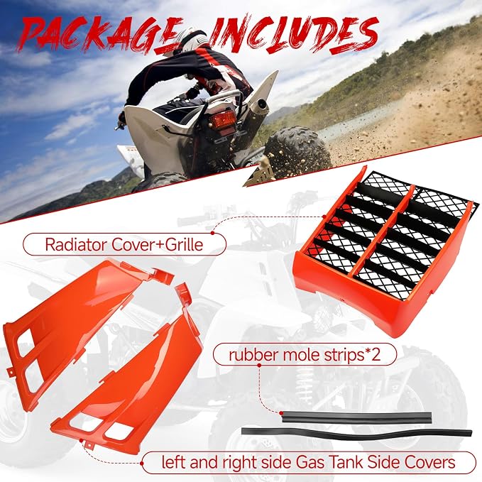 Orange Plastic Gas Tank Side Covers with Grill, Compatible with Yamaha Banshee 350 1987-2006, 2-PC Set, OE 2GU-2171L-00-00