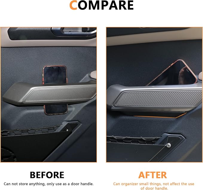 Front Door Handle Storage Tray Organizer Box for 2021 2022 2023 2024 2025 New Ford Bronco 2/4 Door Interior Accessories Inner Side Doors Handle Armrest Grab Insert Pocket Black 2 Pack