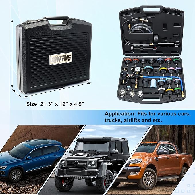 JoyFans Coolant Pressure Tester Kit, Cooling System Coolant Vacuum Refill Kit Automotive Tools Works on Radiator Leak Test & Coolant Fill Purge Service for Cars Trucks Airlift