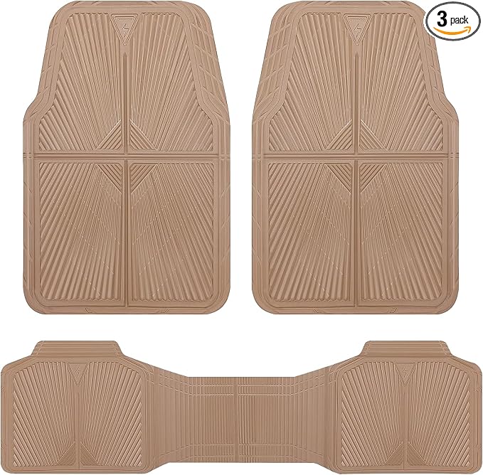 CAR PASS Rubber Car Mats,Car Floor Mats All Weather, Waterproof Trim-to Fit Automotive Floor Mats for Cars Trucks SUV,Anti-Slip Easy Clean, Heavy Duty Car Mats Full Set 3-Piece,All Beige