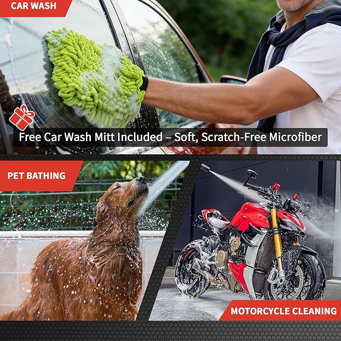 Pressure Washer Gun with Foam Cannon Kit, 1/4" Quick Connect, 5 Adjustable Nozzles & Dual Switch for Car Wash, 1000-4000PSI, One-Button Switching Modes of Rinse and Foam Spray