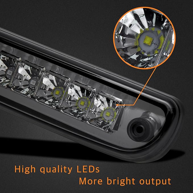 Third 3rd Brake Light LED for 1999-2016 Ford F250 F350 F450 F550 Super Duty, 1993-2011 Ford Ranger High Mount Rear Cab Brake Lights Assembly, 99-16 F-250 F-350 F-450 F-550 Cargo Stop Light