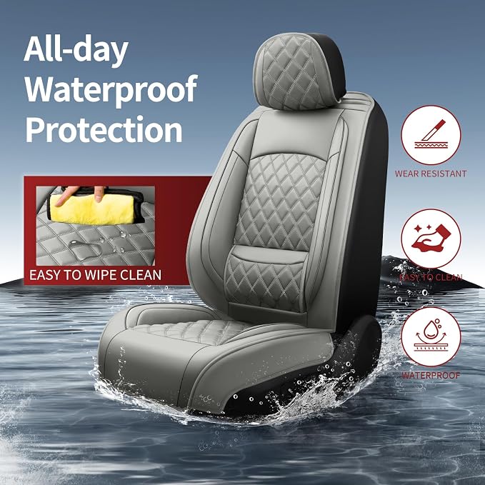 Fit Explorer Car Seat Covers for Ford Explorer 2007-2025 2026 - Luxury Leather, Anti-Slip, All-Weather Seat Cushions, Waterproof & Breathable, Airbag Compatible, Full 5-Seat Set (Gray)