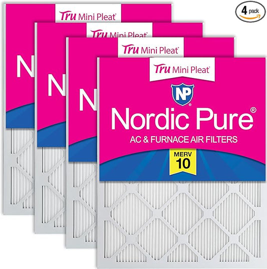 Nordic Pure 14x24x1 (Actual Size: 13 3/4 x 23 3/4 x 3/4) Tru Mini Pleat MERV 10 AC Furnace Air Filters – 2.5X More Media for Longer-Lasting, High-Efficiency Filtration - 4 Pack