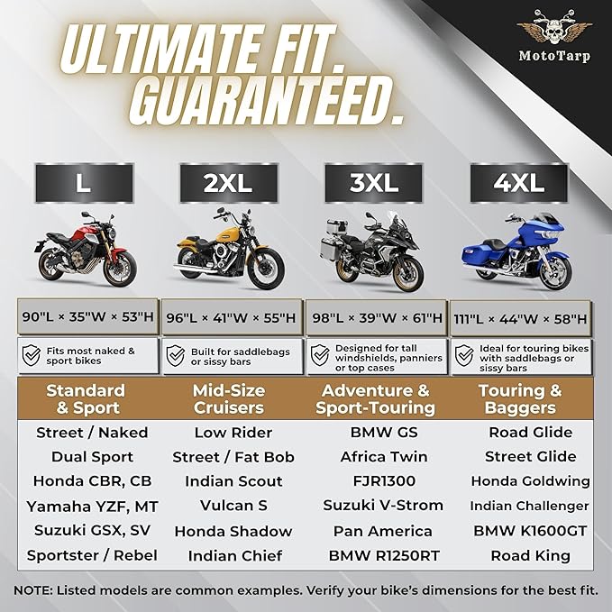 600D Heavy Duty Motorcycle Cover for Touring Models - Waterproof Outdoor Storage, All-Season Weatherproof with Air Vents, Exhaust Heat Shield, Wheel Lock Slots & Reflective Strips