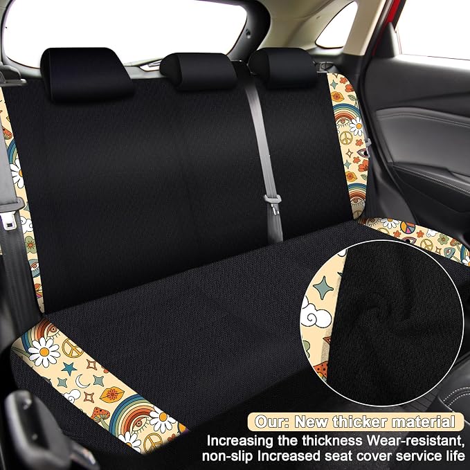 Riakrum 15 Pcs Car Seat Covers Full Set Space Car Covers for Front Rear Seat Steering Wheel Wrist Strap Armrest Pad Shoulder Pads (Daisy Style)
