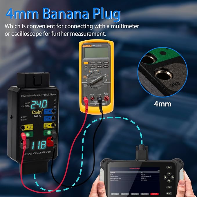 OBD2 Breakout Box, Auto OBDII Protocol Detector 16-Pin CAN Bus Test Breakout Box, 24V to 12V Heavy Duty Truck Adapter for Car ECU Tool Maintenance/Diagnosis/Programming/Coding