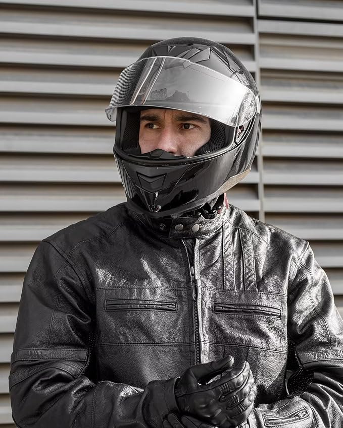 ILM Full Face Motorcycle Helmet for Motocross Street Bike DOT Certified 2 Visors Model-317(Gloss Black, XL)
