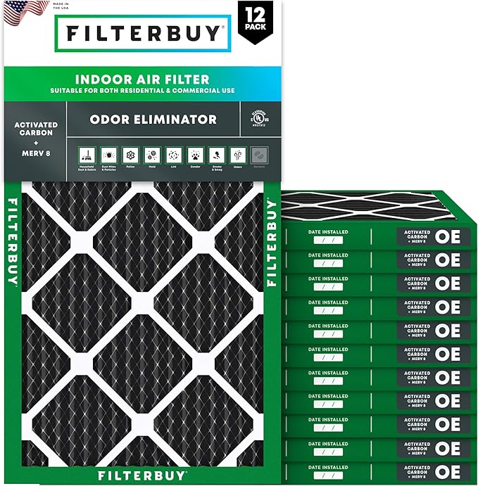 Filterbuy 22x24x1 Air Filter MERV 10 Odor & Allergy Defense with Activated Carbon (12-Pack), Electrostatic Pleated HVAC AC Furnace Filters Replacement (Actual Size: 21.50 x 23.50 x 0.75)