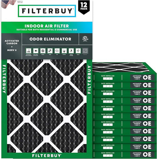 Filterbuy 22x24x1 Air Filter MERV 10 Odor & Allergy Defense with Activated Carbon (12-Pack), Electrostatic Pleated HVAC AC Furnace Filters Replacement (Actual Size: 21.50 x 23.50 x 0.75)