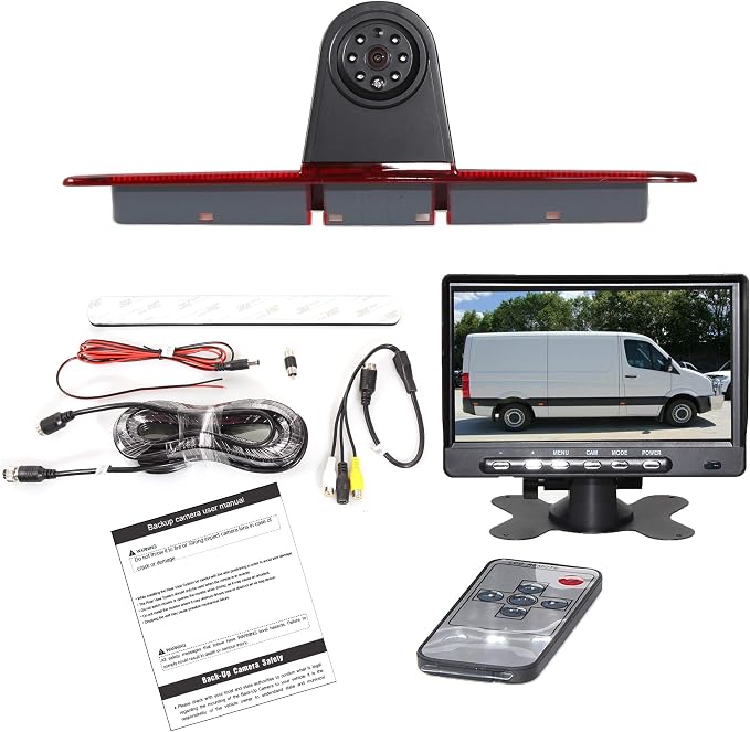 RED WOLF 3rd Brake Light Reversing Backup Camera with 7'' TFT LCD Monitor Kit for 2007-2018 Mercedes Benz Sprinter/Dodge Sprinter/VW Crafter Vans Parking Safety Rear View Camera