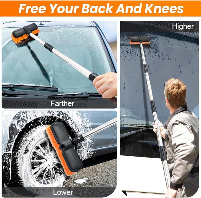 ARTIPOLY 62" Car Wash Brush with Extension Pole, Car Wash 10” Dip Soft Brush, No Scratch Car Cleaning Brush Supplies for RV Boat Truck SUV, House Siding, Snow, Floors, Extension Aluminum Alloy