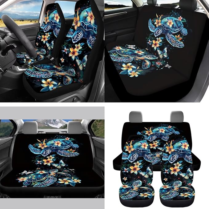 Blue Turtle 15 PCS Car Accessories Auto Seat Covers Set with Steering Wheel Cover, Seatbelt Pads, Trash Can, Rearview Mirror Cover, Coasters, Keychain for SUV Trunk Sedan
