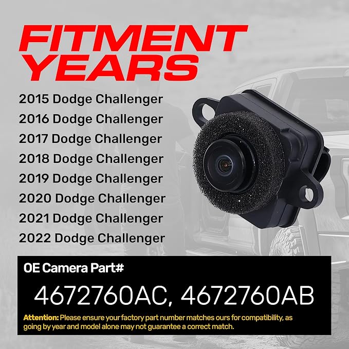 Master Tailgaters Replacement for Dodge Challenger (2015-2022) Rear View Backup Camera OE Part # 4672760AC, 4672760AB