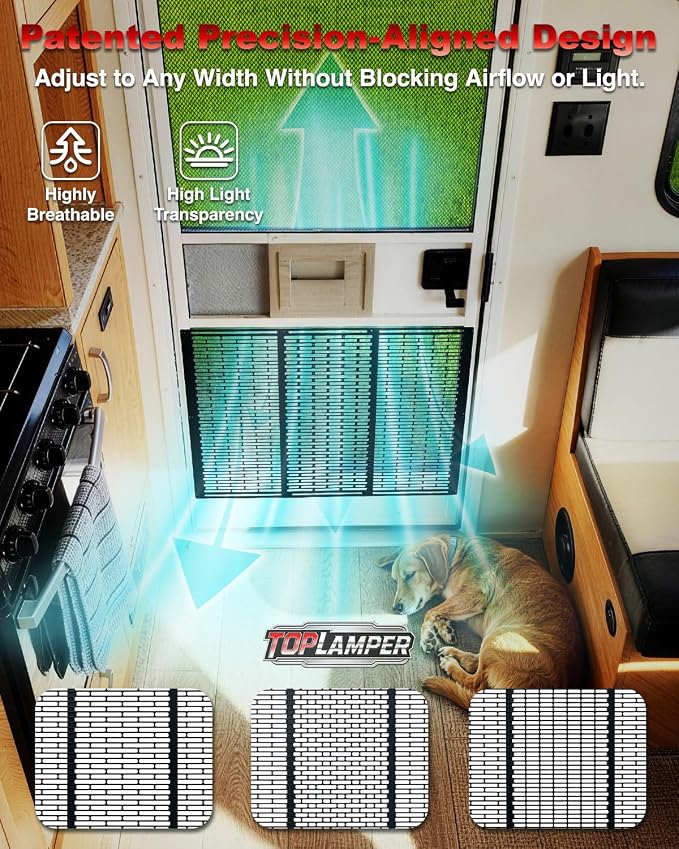 RV Screen Door Protector Heavy Duty Camper Screen Door Guard w/Screw Mount Powder-Coated Pet-Resistant Mesh Prevents Dogs Scratching, Screen Protector for RV Entry Doors (Patent Design)