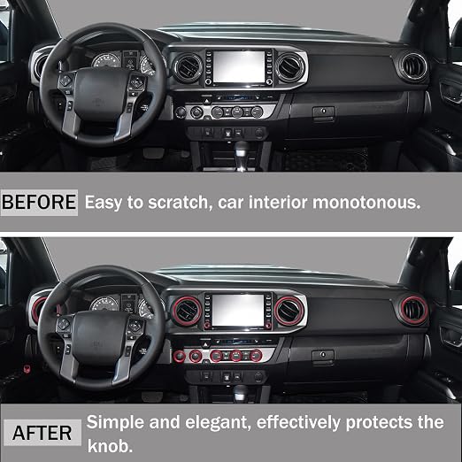 for Toyota Tacoma Accessories 2023 2022 2021 2020 with 8" or 7" Touchscreens Knob Covers - AC Vent Ring Button Knob Covers for Air Conditioner Volume Mirror Push Start Stop Button Trim 12Pcs (Red)