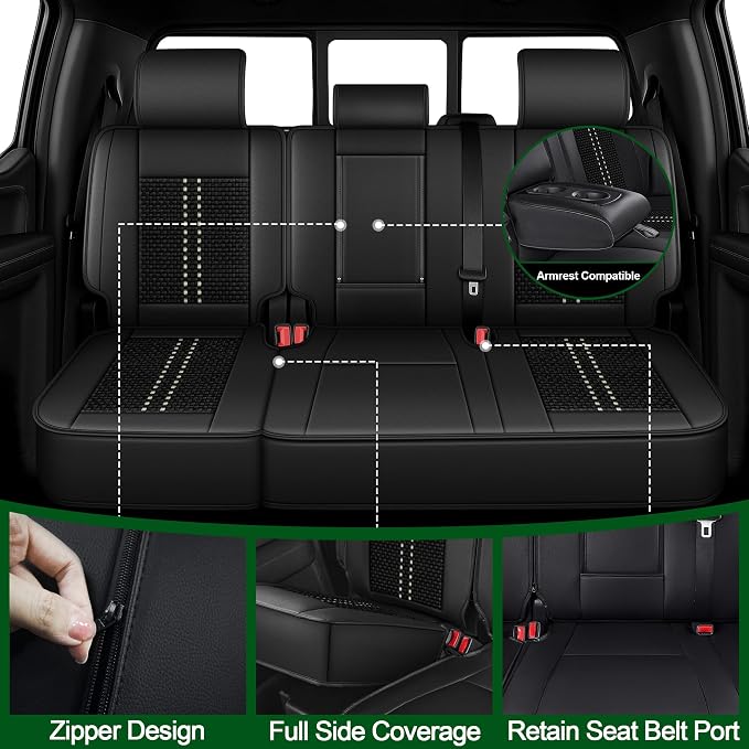 Ice Silk Full Ford F150 Seat Covers SuperCrew 2009-2026 Lightning | F250/F350/F450 Seat Covers 2017-2026 XL XLT Lariat Platinum King Ranch Limited STX Raptor SVT Raptor Tremor,Airbag Safe Black