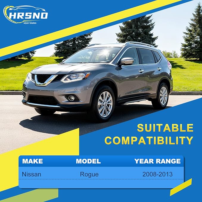 HRSNO® Wiper Blades:3-Pack Windshield Wipers for Nissan Rogue 2008-2013-All-Season Beam Design-Quiet Streak-Free-Exact Fit Replacement for Nissan Cars (26"/14"/12")