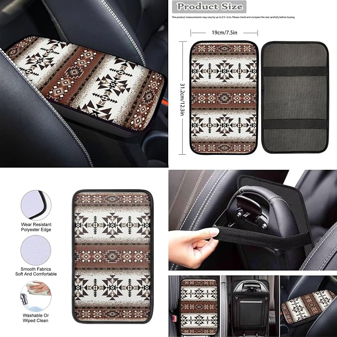 Wanyint Car Seat Covers Full Set 12 Pieces, with Steering Wheel Seat Belt Covers Armrest Pad Handbrake Gear Shift Knob Cover Cup Coaster Universal Fit, Southwest Aztec Dark Brown