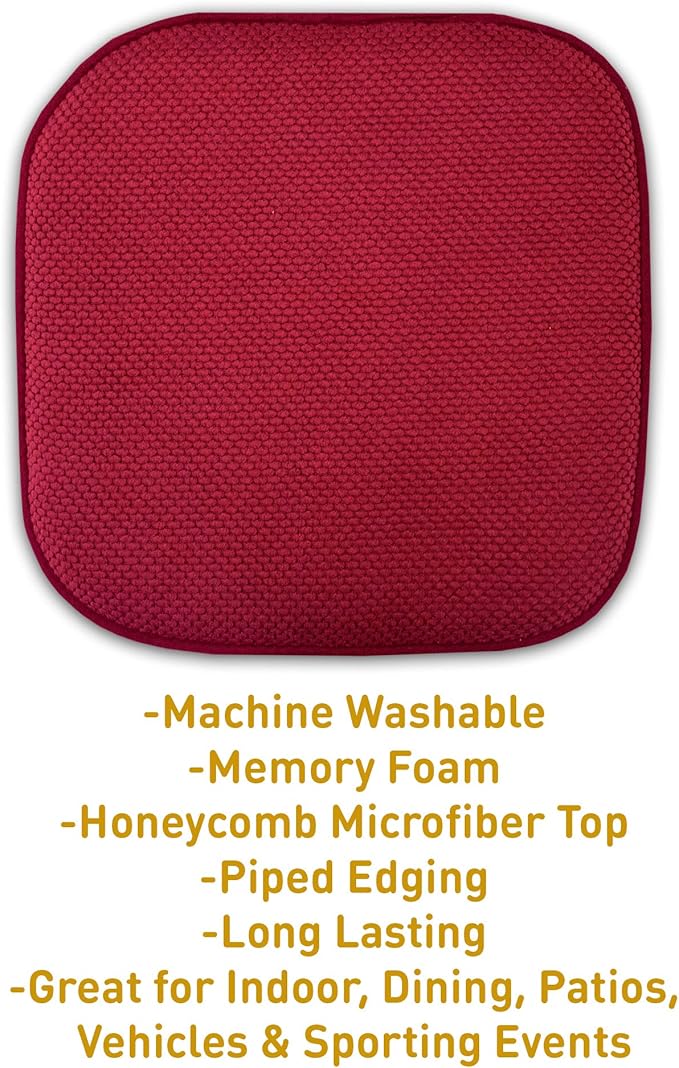 Sweet Home Collection Cushion Memory Foam Chair Pads Honeycomb Nonslip Back Seat Cover 16" x 16" 2 Pack Red
