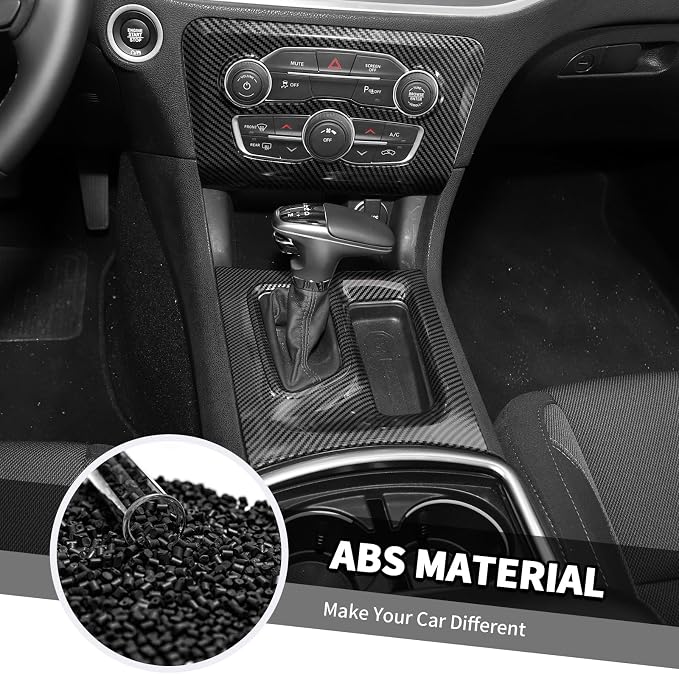 Jimen Fit for Dodge Charger 2015-2023, 12PCS Interior Trim Kits - Center Console Dash Panel, Air Conditioning Control Panel, Gear Shift Cover, Headlight Switch Frame (Carbon Fiber)