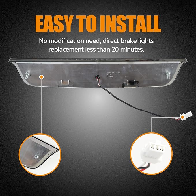 Third 3rd Brake Light LED for 2005-2016 Nissan Frontier & 2004-2015 Nissan Titan, High Mount Rear Brake Lights Assembly, Waterproof Center Cab Cargo Lamp Stop Light (Smoke)