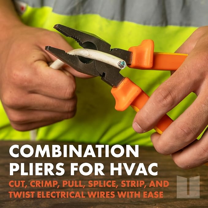 Ullman Insulated 8 in Combination Pliers with Industrial Non-Slip Grip - Perfect Hand Tool for Electricians, HVAC, and Contractors