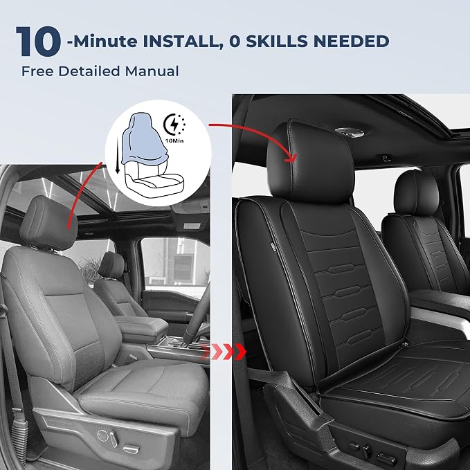 Seat Covers for Ford F150 2009-2025 2026 - F250/F350/F450 2017-2025 2026: 5 Seat Covers Full Set Faux Leather Truck Seat Covers Car Cushion (5 Seats,Black)