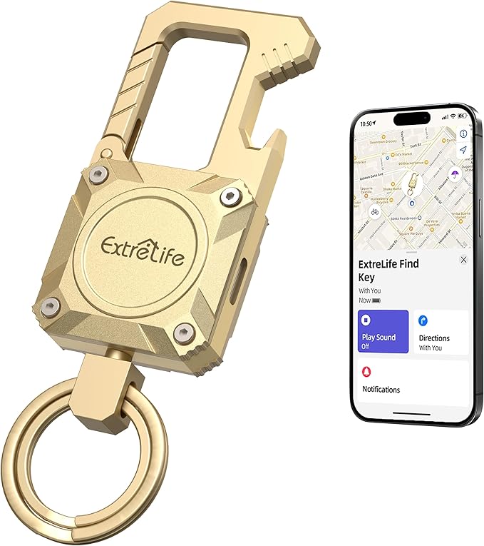 ExtreLife Keychain, Works with Apple Find My, Bottle Opener, Carabiner Car Key Chains with Gps Tracker