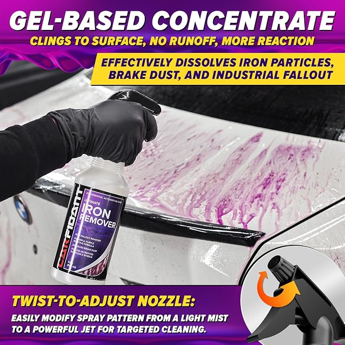 Iron Remover for Car Detailing – Iron Decon Spray, Pulls Out Brake Dust, Rust & Fallout - Contaminant Removal for Car Paint & Wheels, pH Neutral Formula - 16 fl. Oz. with Gallon