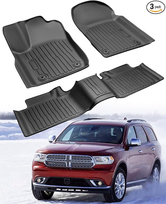 3 PCS for Dodge Durango Floor Mats 2011-2015,for Jeep Grand Cherokee Cargo Liners 2011-2015 All Weather Floor Liners Rubber Tech Car Accessories