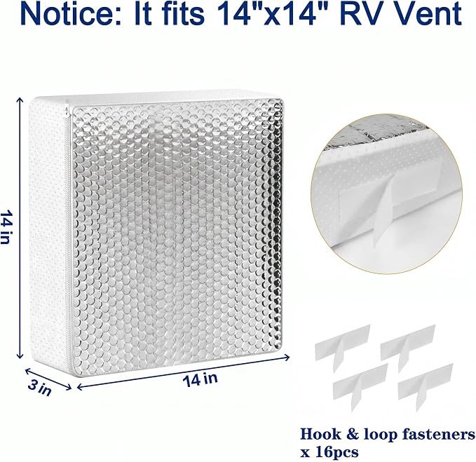4 Pack RV Vent Insulator and Skylight Cover 14″x14″x3″ with UV Protection Layer Reduce Heat Transfer & Increase A/C Efficiency RV Accessories for Vent Inside Camper Trailer