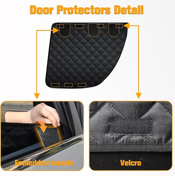 PETICON Dog Seat Covers for Tesla Model 3 & Y Back Seat with 2 Pack Door Protectors+Waterproof 6in Memory Foam Dog Car Seat for Small Medium Dogs