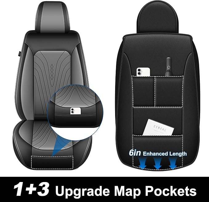 Truck Seat Covers Full Set Custom Fit for 2009-2026 Ford F150 & 2017-2026 F250/F350/F450 Super Duty Waterproof Leather Seat Protectors (Black & Gray)