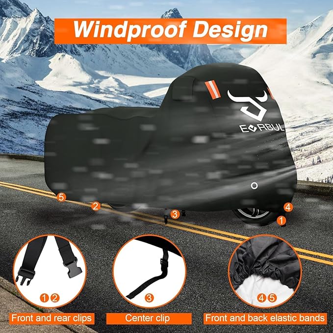 EVRBUL Motorcycle Cover Compatible with Harley Davidson Touring Models Road Glide Road King Electric Glide Heritage Classic Heavy Duty 420D Waterproof Outdoor Motor Sun Cover Protection