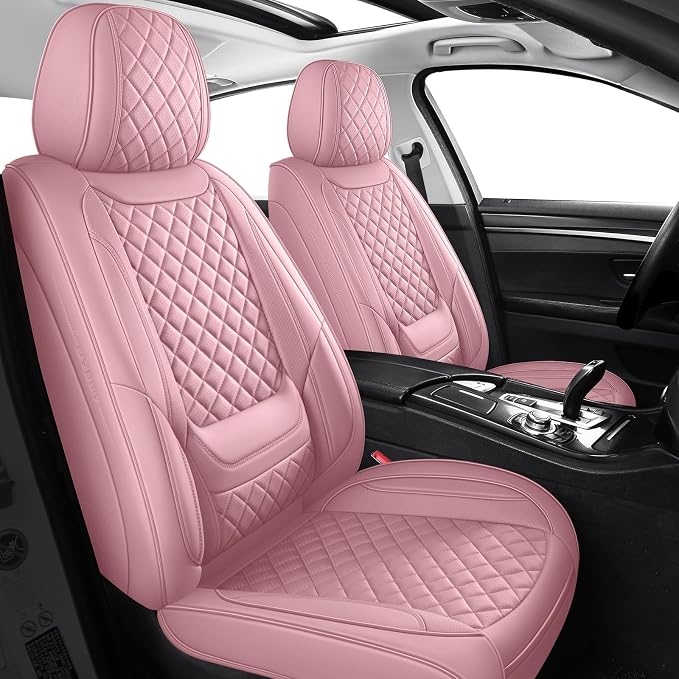Front Seat Covers for Cars Breathable Leather Seat Covers Waterproof Seat Protectors Universal Fit for Most Automotive Cars SUV Trucks Van(Pink, Front Pair)