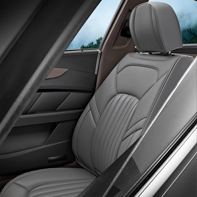 5 Pieces ZC Front and Rear Car Seat Covers, Waterproof Nappa Leather Full Set Car Seat Protectors, Universal Auto Interior Fit for Sedans SUV Pick-up Truck, Grey
