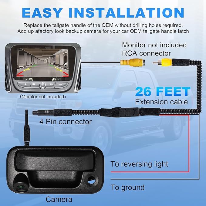 Rear Tailgate Handle Backup Camera Compatible with with 2005-2014 Ford F150, 2008-2016 F250 F350 F450 F550 Super Duty, 2007-2010 Explorer, 170° Viewing Angle, Replace# 8L3Z9943400AC