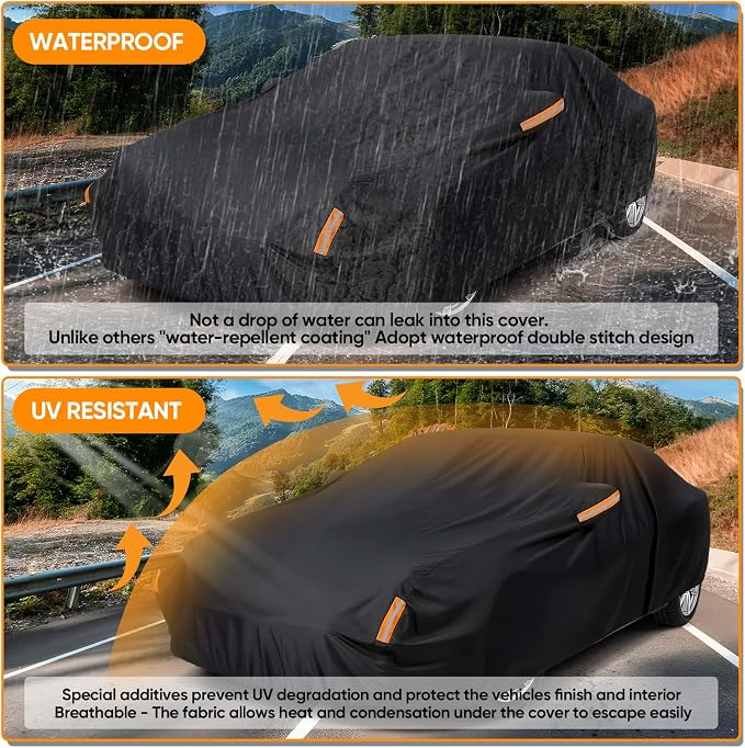 NEVERLAND Car Cover Waterproof All Weather for Automobiles, Outdoor Sedan Full Cover Heavy Duty Protection Snow Anti-UV Windproof for BMW/Mercedes-Benz/Audi/Honda/Toyota (Size:208''L x 78''W x 59''H)