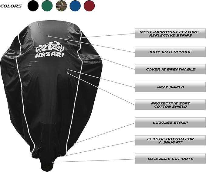 Nuzari Heavy Duty Motorcycle Cover - Waterproof Outdoor Bike Storage - Dirt Bike Covers (Black, Medium)
