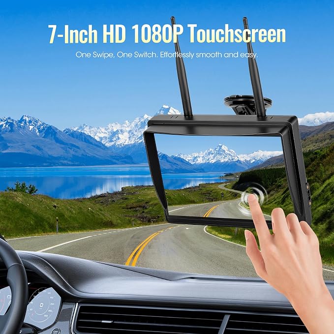 Magnetic Wireless RV Backup Camera System, 7.03" 1080P Touchscreen DVR Rear Camera Compatible with Furrion Pre-Wired Plug, Night Vision Waterproof Camera for Hitching, RV, Trailer, Truck, V03