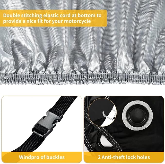 Coverado Motorcycle Cover Waterproof, All Weather Protection Outdoor Full Motorcycle Covers - UV Proof with Flame Retardant Fabric Fit for Harley Davidsion Yamaha Honda Suzuki (up to 83" Motors)