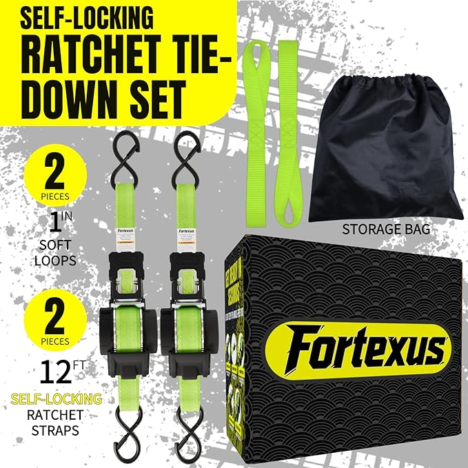 Retractable Ratchet Straps,1'' x 12' Tie Downs Automatic Retractable Ratchet Straps 1760lb Break Strength for Trailer,Motorcycle,Scooter,Pickup Truck,UTV,Kayak (Neon Green,2 Pack)
