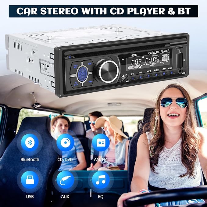 Single Din Car Radio CD Player,Car DVD Player with Bluetooth Hands-Free Calling Car Stereo MP3 Car Player Car Audio Receivers with AM/FM Radio,VCD,DVD,USB/SD Card/AUX-in MP3