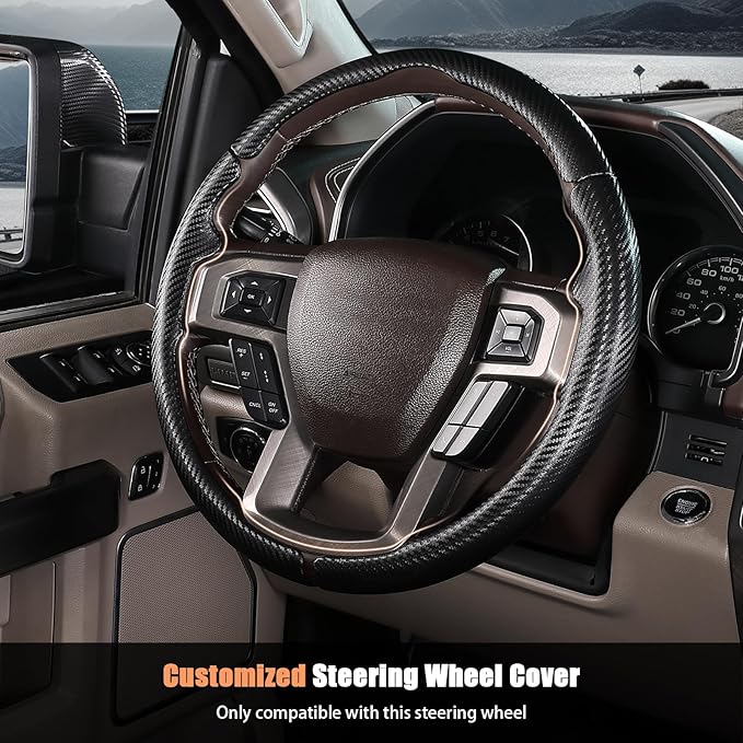 Steering Wheel Cover for Ford F150 2015-2020/F250 2017-2021/F350 2017-2021/F450 2017-2021/F550 2017-2021/Ford Expedition 2018-2021 Custom-fit Car Steering Wheel Cover for Ford Steering Wheel Protector