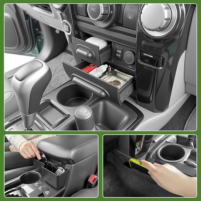 Center Console Organizer for 2014-2024 Toyota 4Runner Upgraded Hanging Armrest Box Extra Storage Drawer Inserts Tray for 4 Runner Accessories(Fit 14-24/Hanging+Shifter+Drawer Organizer)