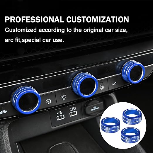 Knob Covers for Honda Civic Accessories 2026 2025 2022-2024 for CRV 2026 2025 2024 2023 for Acura Integra 2025 2024 2023 AC Knob, Air Vent, Audio Control, Push Start Button Cover Ring 11Pcs (Blue)