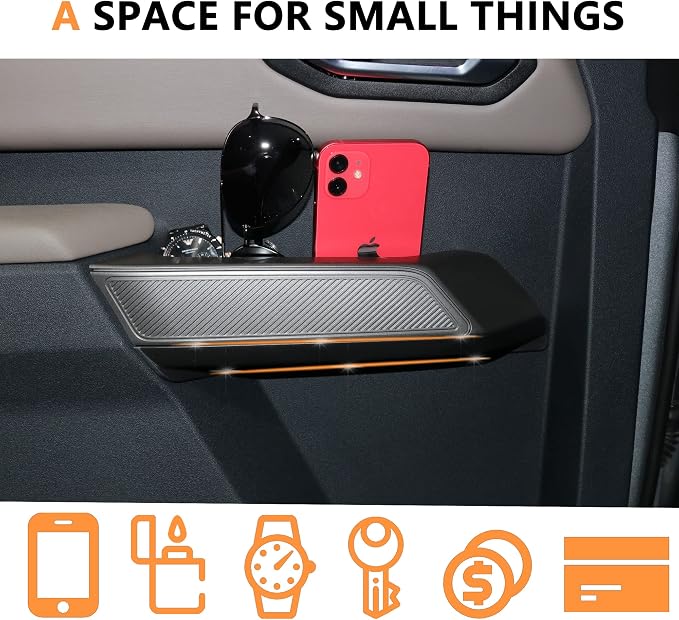Rear Door Handle Storage Tray Organizer Box for 2021 2022 2023 2024 2025 New Ford Bronco 4 Door Interior Accessories Inner Side Door Handle Armrest Grab Insert Pockets Black 2 Pack
