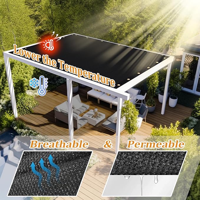 Shade&Beyond Customized Size 9' X 14' Shade Cloth with Grommets, 90% UV Protection UV Protection Mesh Tarp Sun Screens for Patio GN04, Black